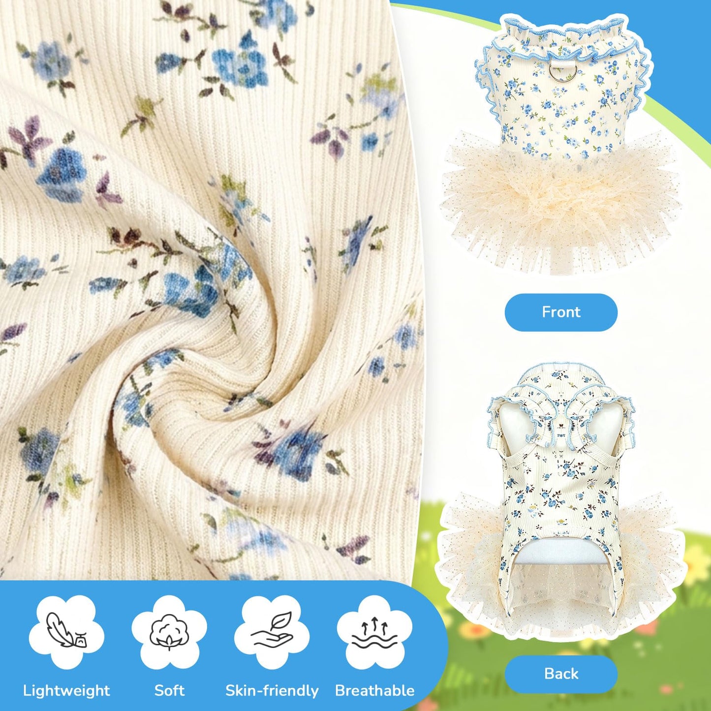 Dog Dresses For Small Dogs Girl,Floral Dog Tutu Dress,Pet Clothes For Puppy Small Cats Cute Dog Princess Skirt For Female Pet Birthday Party Outfit