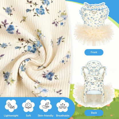 Dog Dresses For Small Dogs Girl,Floral Dog Tutu Dress,Pet Clothes For Puppy Small Cats Cute Dog Princess Skirt For Female Pet Birthday Party Outfit