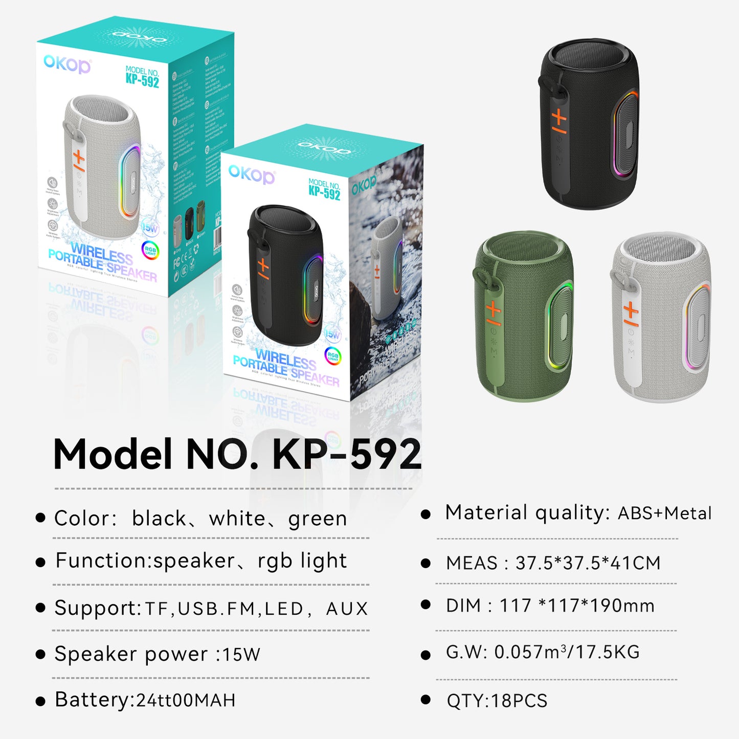 KP-592 Best-Selling Wireless Bluetooth Speaker Portable Outdoor RGB Subwoofer Home Desktop Speaker With Card Slot Mini Home Audio In Stock