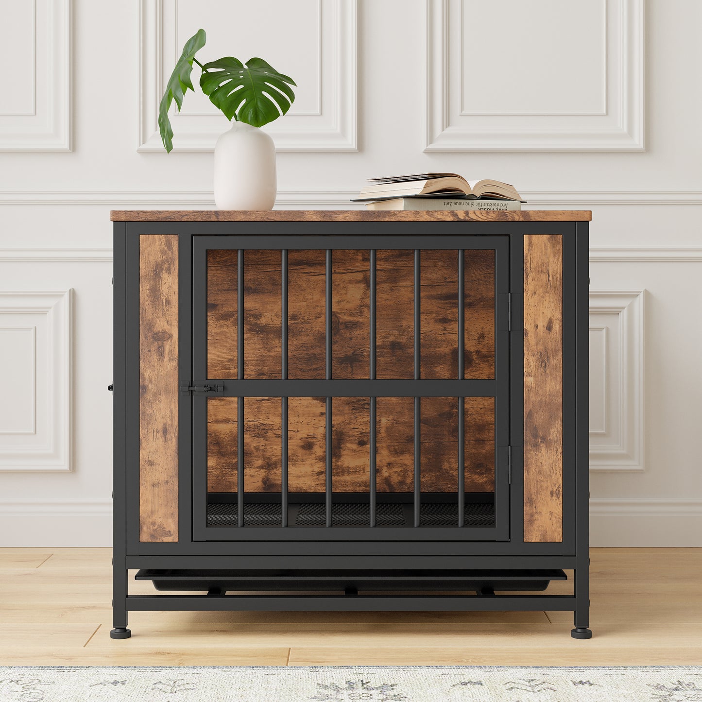 Dog Crate Furniture, Wooden Dog Crate Table, 27.48" Dog Kennel with 2