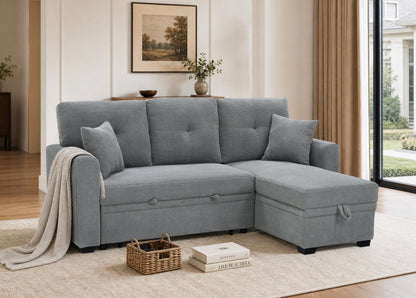 Sleeper Sofa, Sectional with Pull-Out Bed, Reversible Chaise, Storage