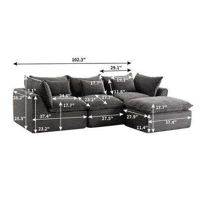 102.3" Width Cloud Couch Oversized Modular Sectional Sofa True Relax