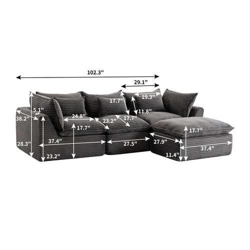102.3" Width Cloud Couch Oversized Modular Sectional Sofa True Relax