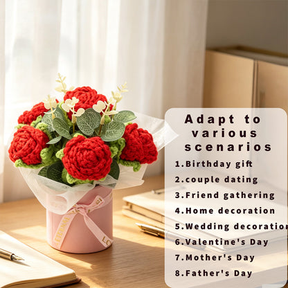 Smart Home Gadget - Handmade Crochet Flower Bouquet, Rich Red Rose