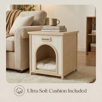 Modern Indoor Wooden Dog House with Removable Cushion – Solid Cedar