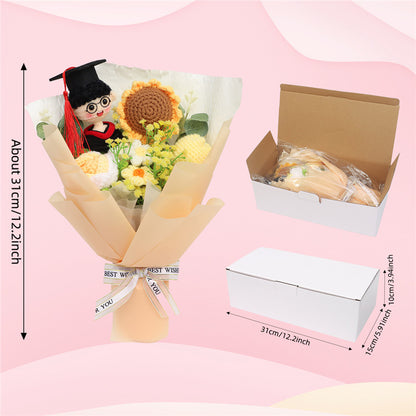 Handmade Crocheted Flower Bouquet, Graduate Figurine Paired With