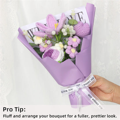 Handmade Crochet Flower Bouquet, Light Purple Lilies And Roses