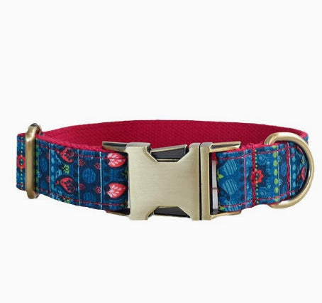 New Red Lotus Dog Collar Pet Supplies Export Leash Set Bronze Buckle