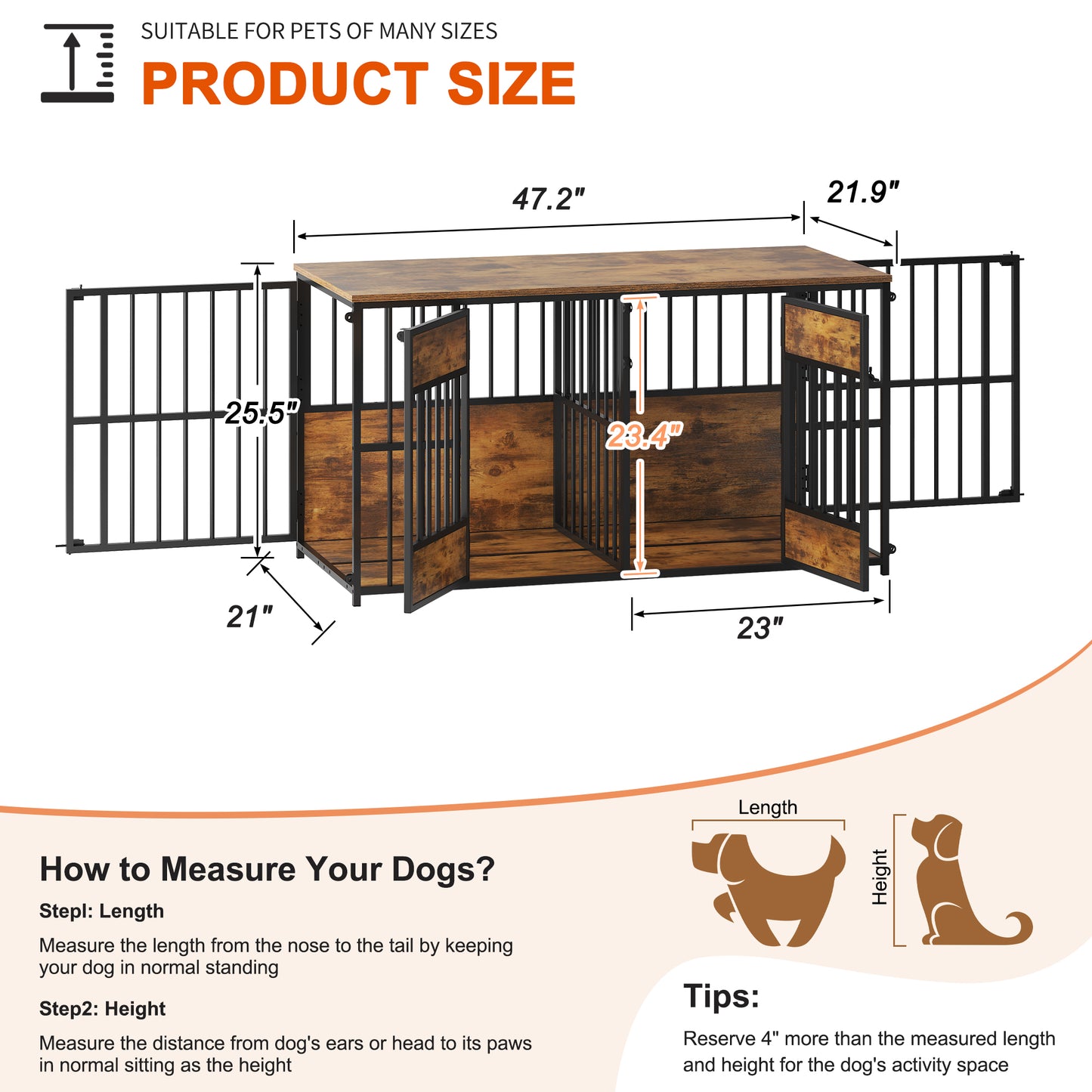 Wooden Dog Crate Furniture, Large Dog Kennel With Storage Top, Indoor
