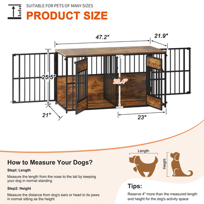 Wooden Dog Crate Furniture, Large Dog Kennel With Storage Top, Indoor