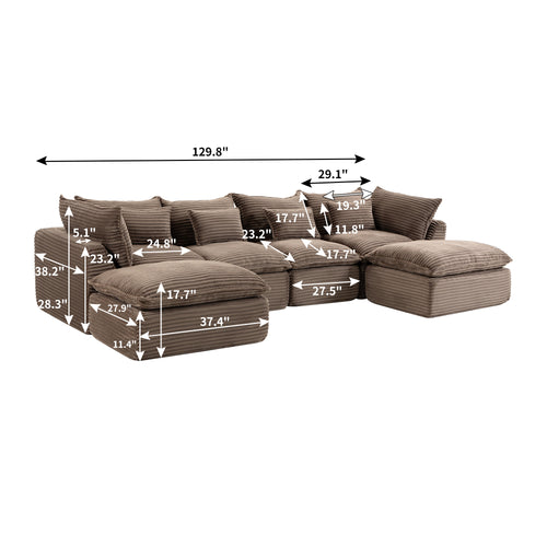 129.8" Width Cloud Couch Oversized Modular Sectional Sofa True Relax
