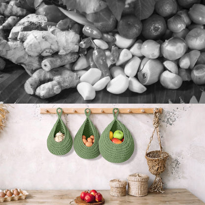Kitchen Organizer - Boho-Style Vegetable Hanging Baskets - Set Of 3