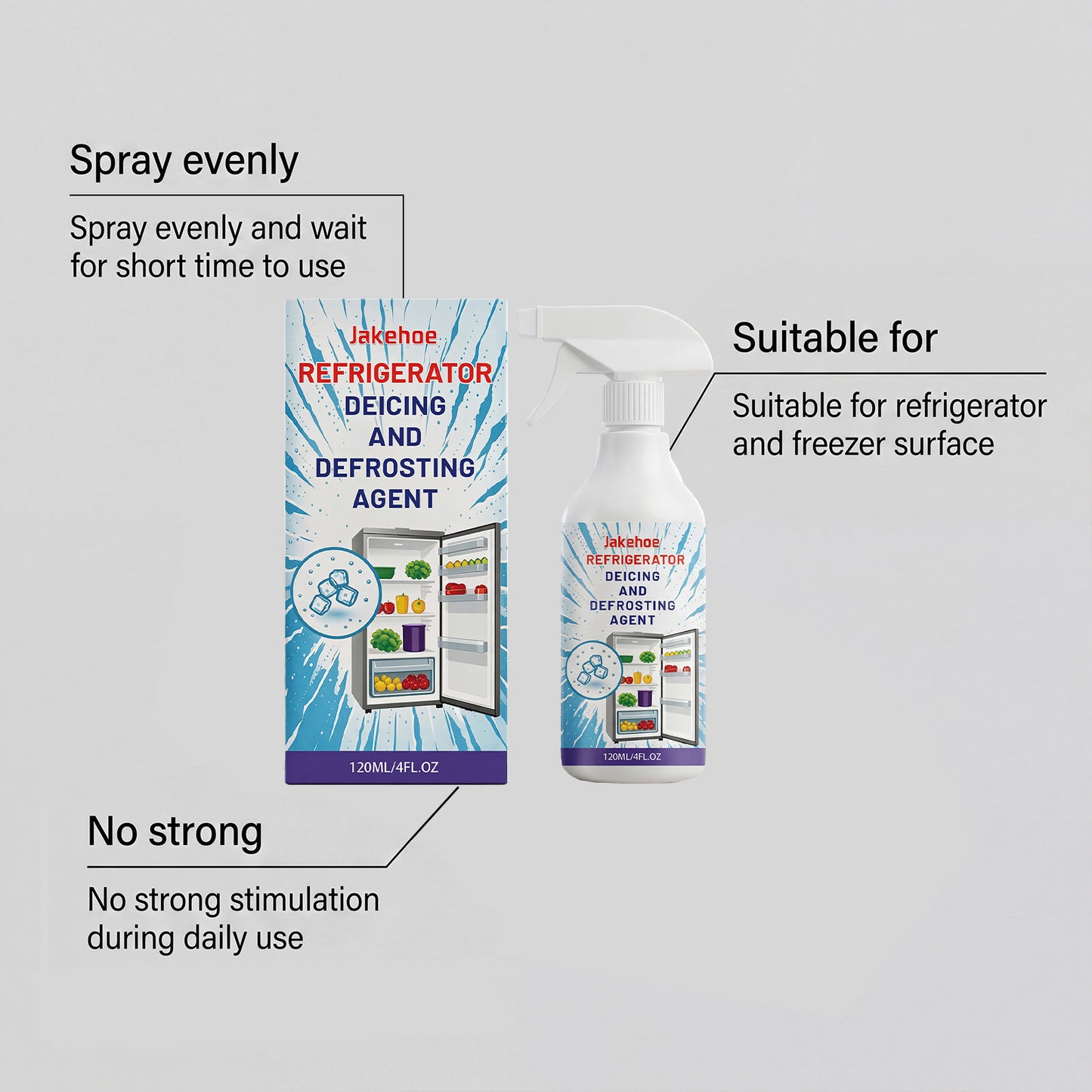 Jakehoe Defrosting Spray For Daily Cleaning Of Household Refrigerators And Freezers, Easy-To-Use Multifunctional Spray For Defrosting And Thawing