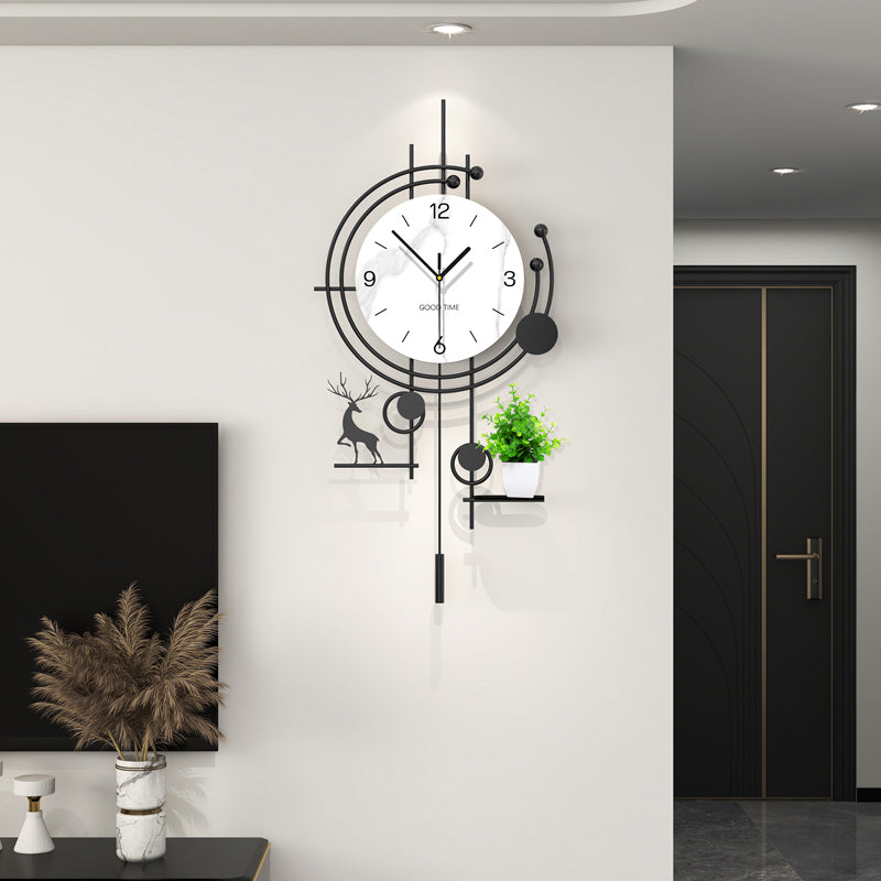 Modern Deer Wall Clock With Planter Shelf Artistic Home Decor