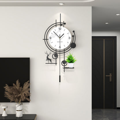 Modern Deer Wall Clock With Planter Shelf Artistic Home Decor