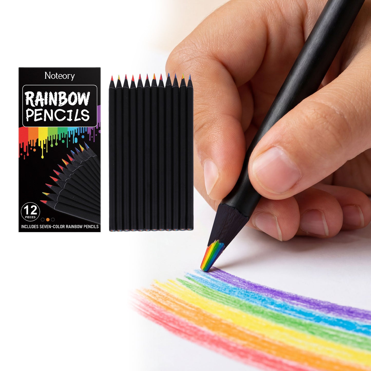 Noteory Rainbow Pencil Multi-Color Pencil For Drawing And Graffiti Art Supplies Gradient Color Hand Drawing Pen
