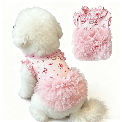 Dog Dresses For Small Dogs Girl,Floral Dog Tutu Dress,Pet Clothes For Puppy Small Cats Cute Dog Princess Skirt For Female Pet Birthday Party Outfit