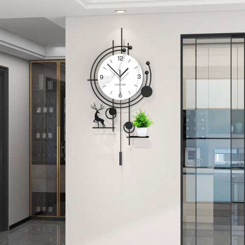 Modern Deer Wall Clock With Planter Shelf Artistic Home Decor