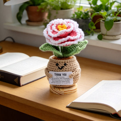 Handmade Crochet Potted Flower, Cute Flower Pot Matched With Gradient Camellia, Soft Yarn Everlasting Crochet Floral Pot, Indoor Home Desktop