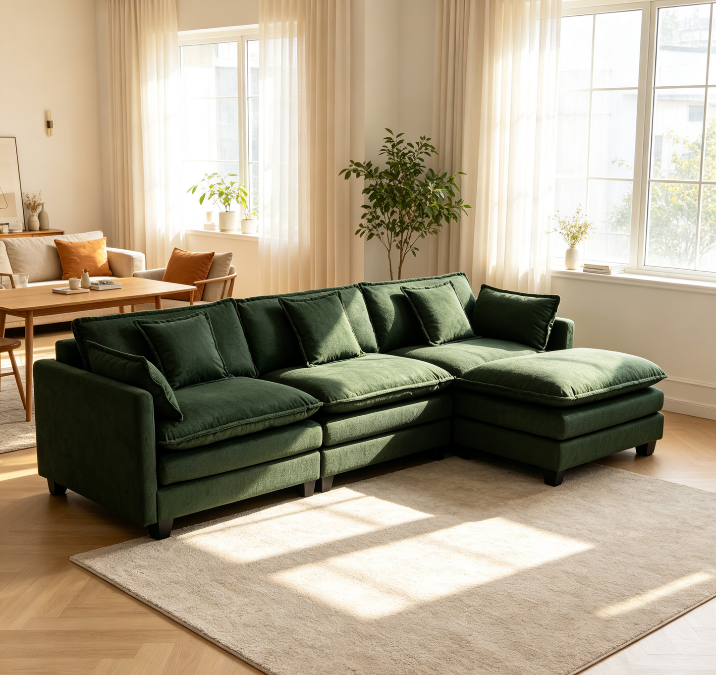 Modern 3seats with ottoman 113.77"Sectional Sofa with Waist