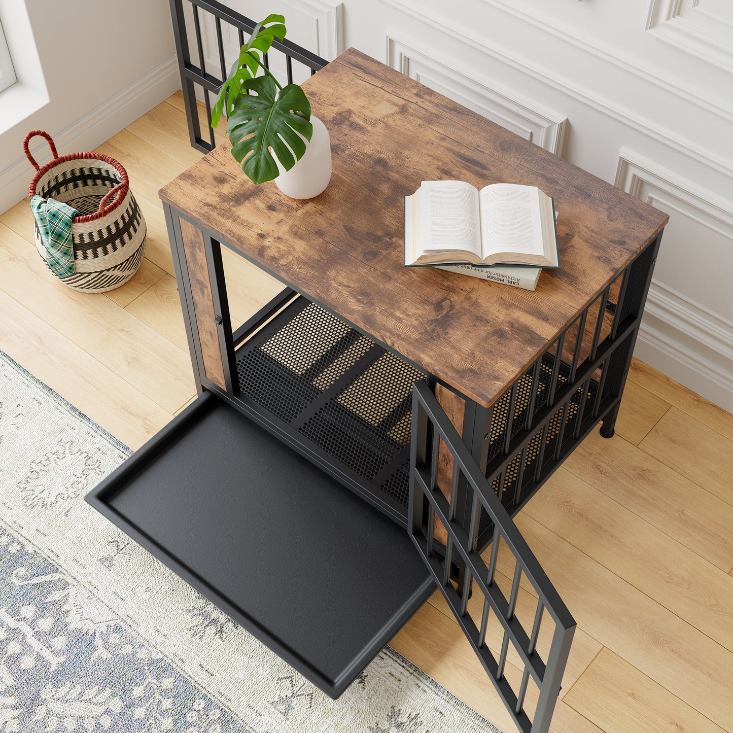 Dog Crate Furniture, Wooden Dog Crate Table, 27.48" Dog Kennel with 2