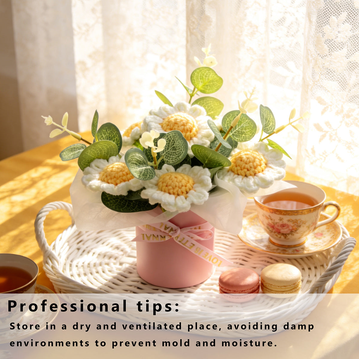 Smart Home Gadget - Handmade Crochet Potted Bouquet, Everlasting Soft