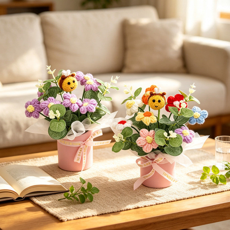Home Decor - Handmade Crochet Flower Bouquet, Cute Little Bee Dolls
