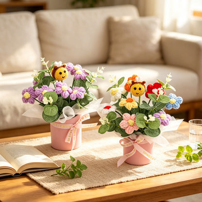 Home Decor - Handmade Crochet Flower Bouquet, Cute Little Bee Dolls