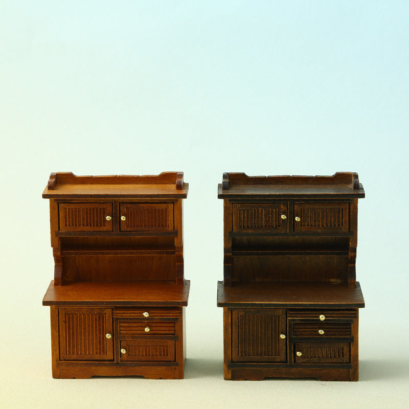 Miniature Dollhouse With Furniture And Decorations Double-Door Sideboard And Bookcase