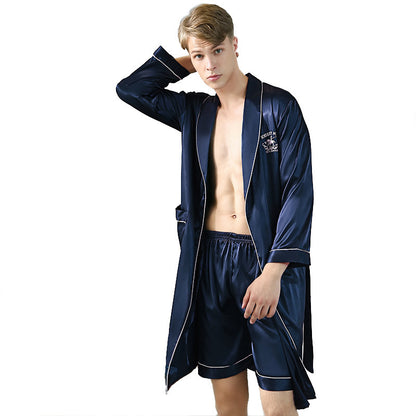Ice-silk Mandarin-collar Nightgown And Pajama Pants Home Set