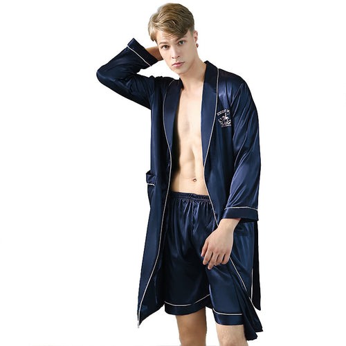 Ice-silk Mandarin-collar Nightgown And Pajama Pants Home Set