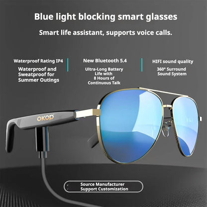 KP-Y101 Smart Bluetooth Glasses Waterproof Sweatproof Bluetooth Headset Voice Calls Blue Light Blocking Air Conduction In Stock