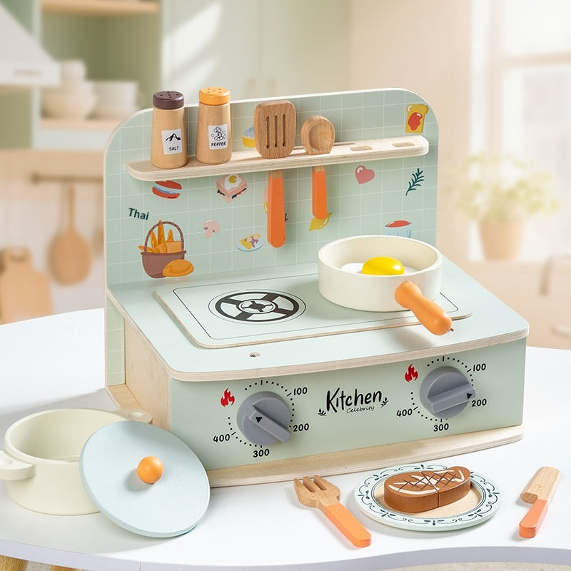 Kitchen Organizer - Wooden Kitchen Playset With Sound Effects