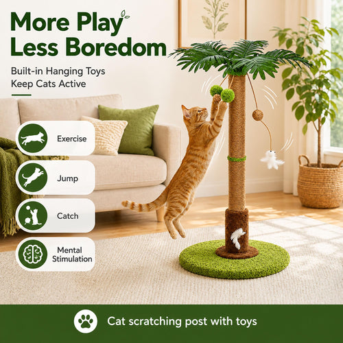 Cat Scratching Post, Sisal Scratcher With Toys For Indoor Cats Protects Furniture While Satisfying Natural Scratching Instincts. Durable Sisal Post