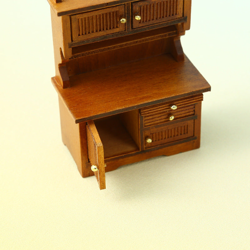 Miniature Dollhouse With Furniture And Decorations Double-Door Sideboard And Bookcase