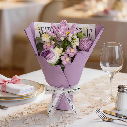 Handmade Crochet Flower Bouquet, Light Purple Lilies And Roses