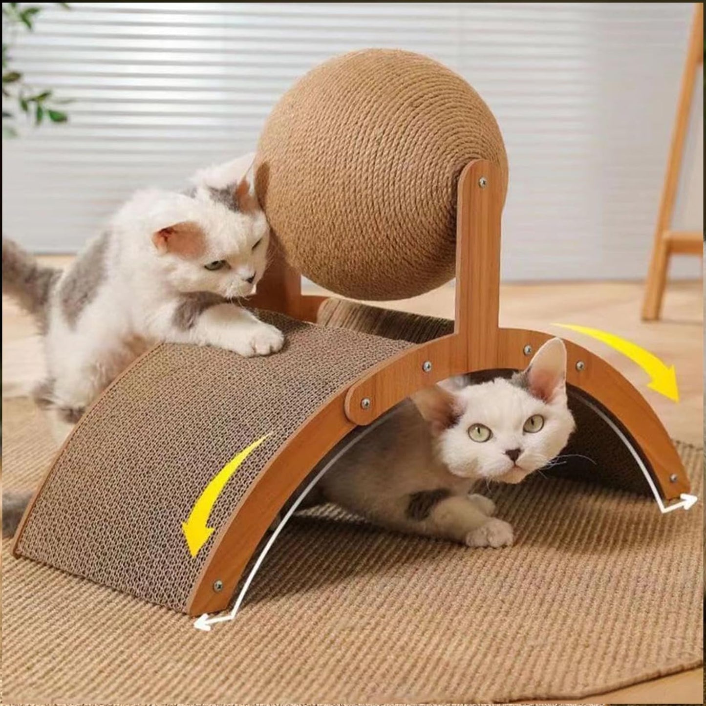 Wobble Ball Cat Scratcher, Cat Scratching Ball On Stand, Interactive Cat Scratcher With Rotating Sisal Ball, Cat Scratcher Board For Indoor,Protects