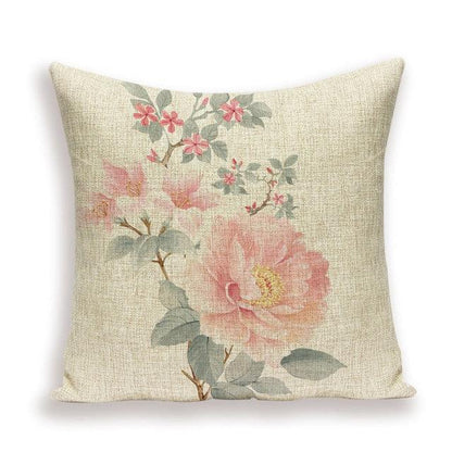 Ink Painting Flowers And Plants Peach Peel Printing Furniture Decoration Pillow Cover