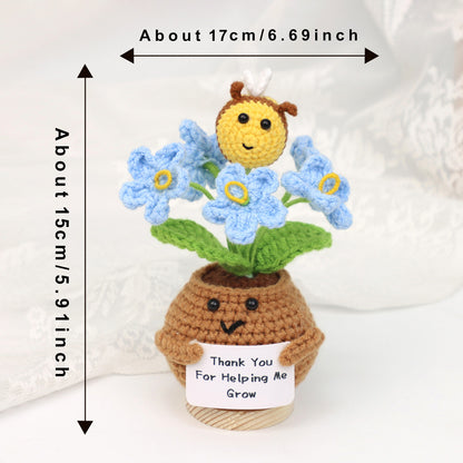 Handmade Crochet Bee Assorted Flower Pot Ornaments Soft Yarn Everlasting Crochet Blooms With Thank You Note Cards Indoor Home Tabletop Decorative