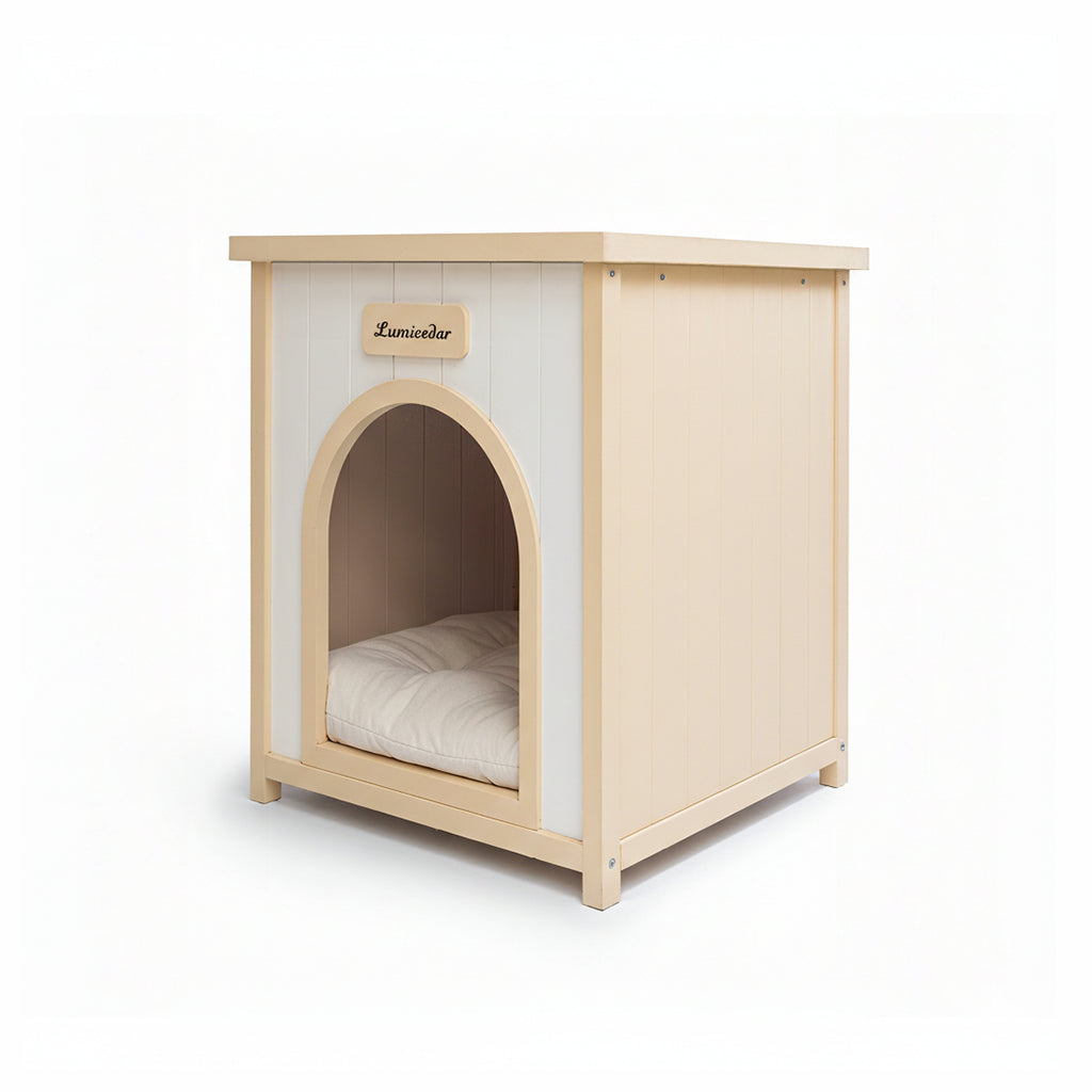 Modern Indoor Wooden Dog House with Removable Cushion – Solid Cedar