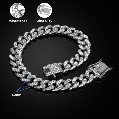 Pet Supplies - Dog Chain Collar Silver Dog Necklace Diamond Cuban