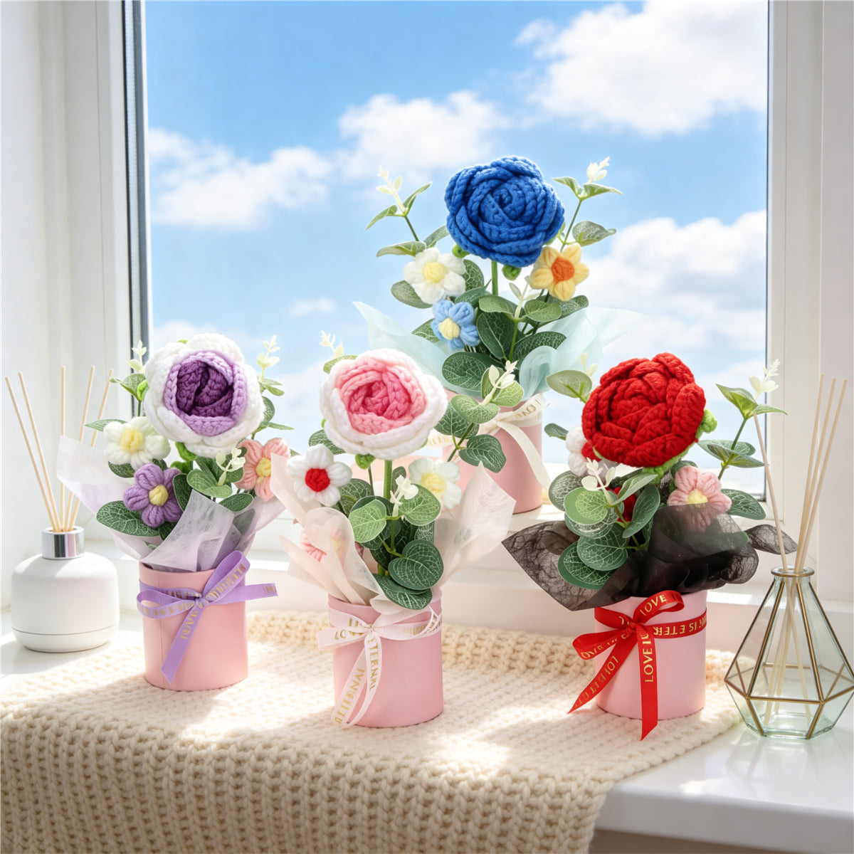 Smart Home Gadget - Handmade Crochet Flower Bouquet, Assorted