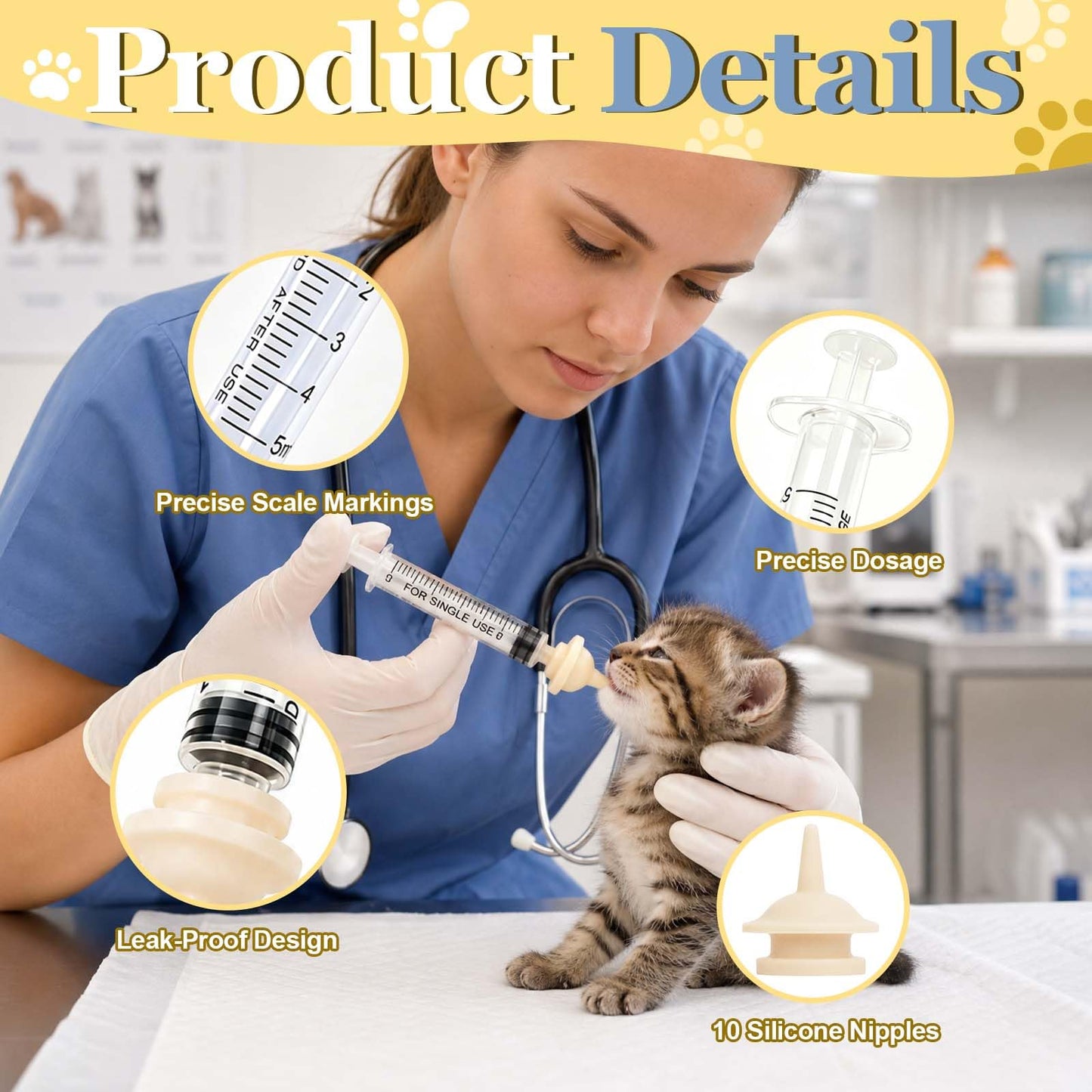 Pet Feeding Nipple And Syringes, Silicone Feeding Tools For Newborn Kittens, Puppies, Rabbits, Small Animals