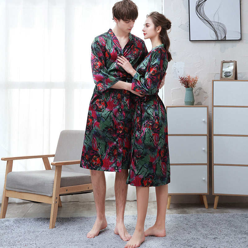 Ice-silk Thin-printed Home Bathrobe