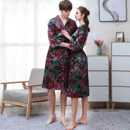 Ice-silk Thin-printed Home Bathrobe