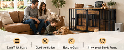 Wooden Dog Crate Furniture, Large Dog Kennel with Storage Top, Indoor