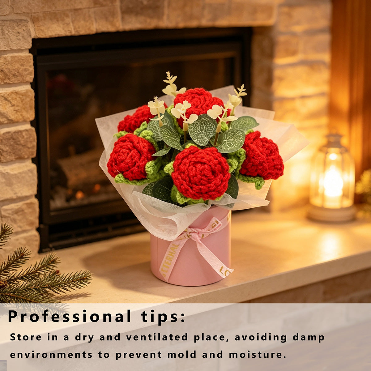 Smart Home Gadget - Handmade Crochet Flower Bouquet, Rich Red Rose