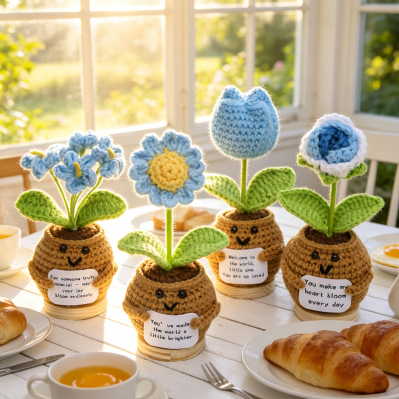 Home Decor - Handmade Crochet Potted Flower, Assorted Cute Pot