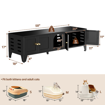 58in Metal Cat Litter Box Enclosure, Hidden Litter Furniture For 2