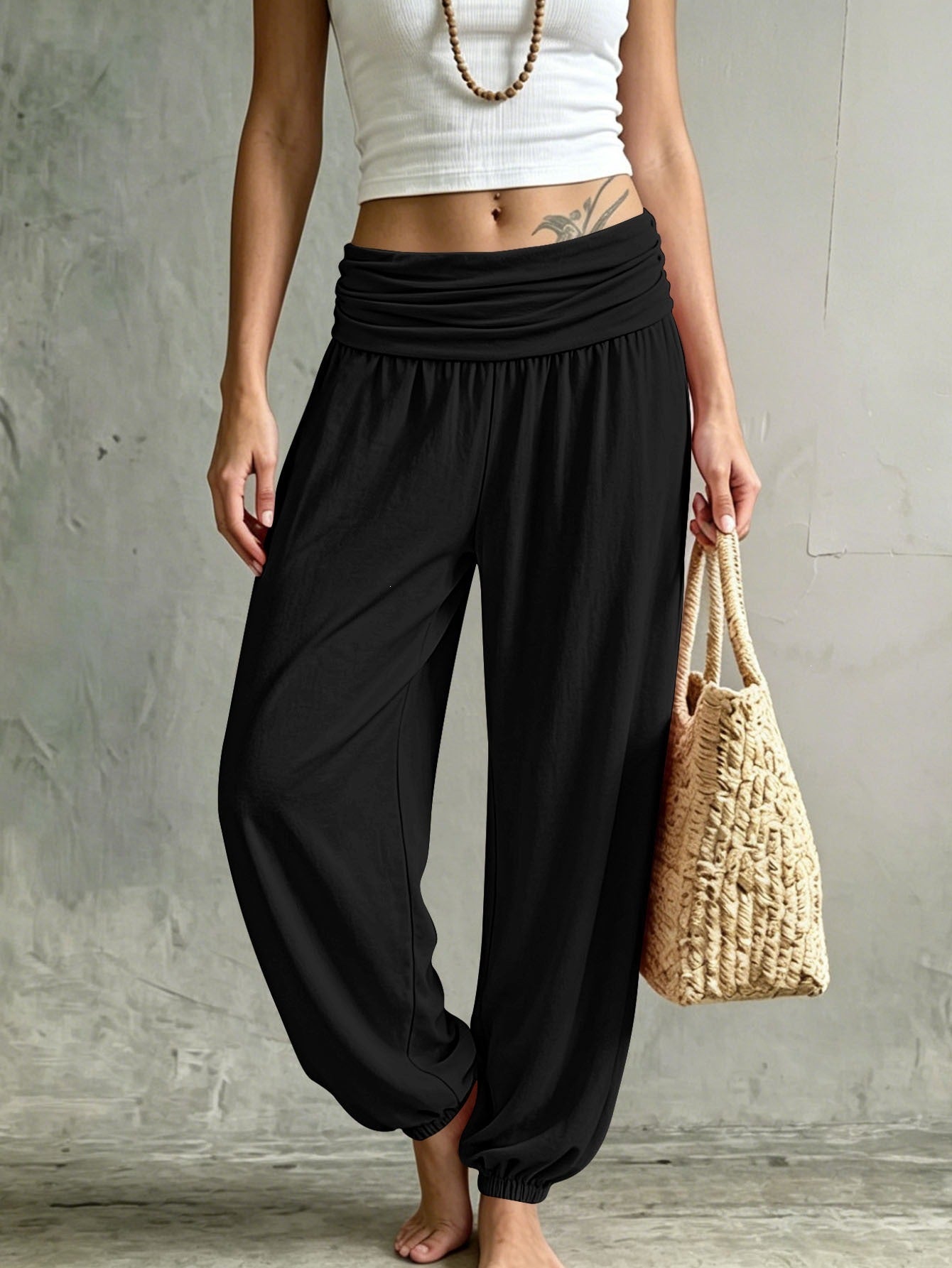 Smart Home Gadget - Pleated High-waisted Wide-leg Jogger Pants For